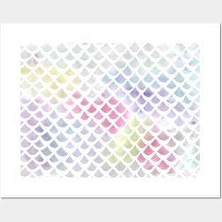 Watercolor fish scale pattern in blue and pink Posters and Art